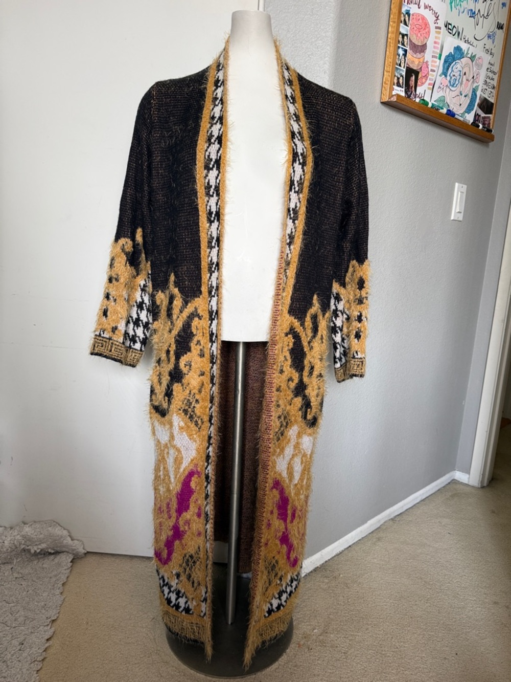 NEW Maxsport Long Open-Front Floral Jacquard Cardigan Sweater